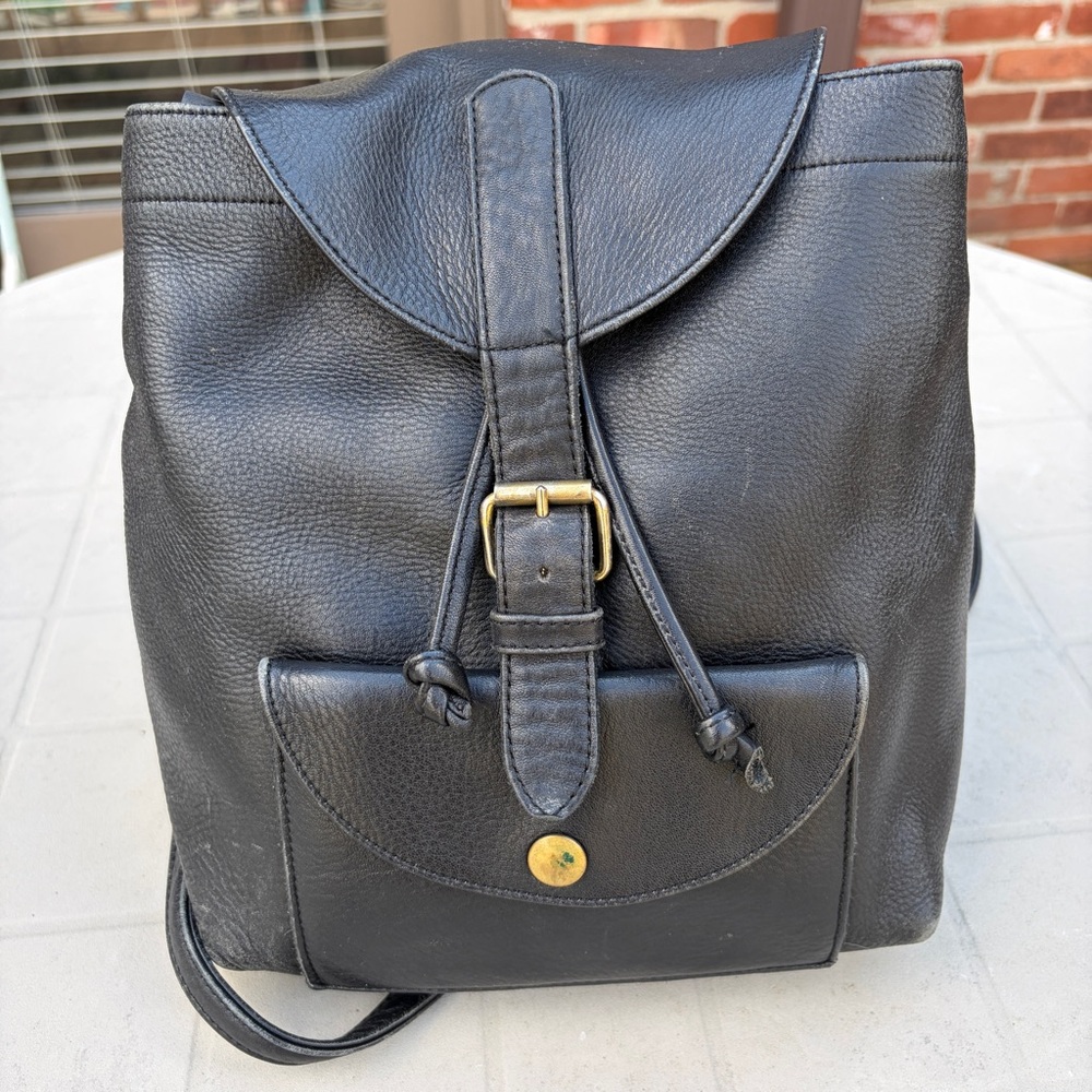 Black Leather Drawstring Backpack MADE IN FRANCE
